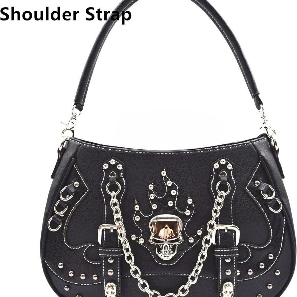 Punk Gothic Skull Chain Crossbody Handbag Removable Strap Purse Women Single Sho - Picture 2 of 7